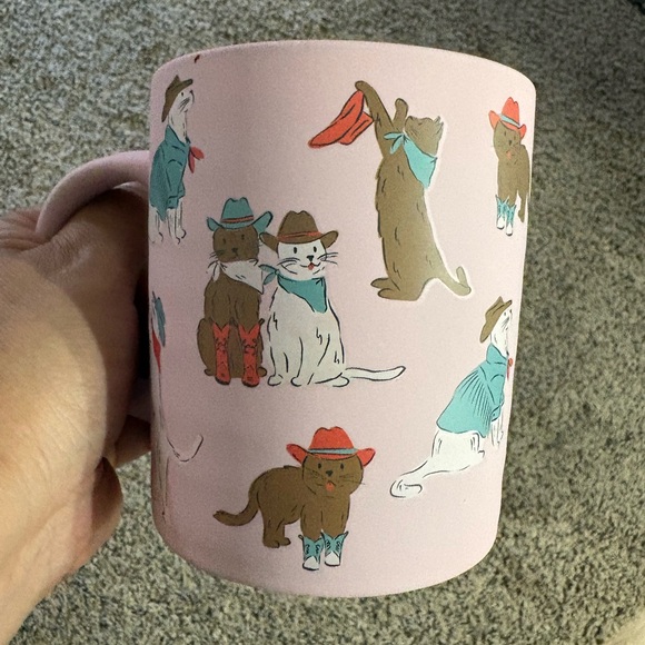 Charming Pink Cat Mug with Cowboy Illustrations - Picture 1 of 7